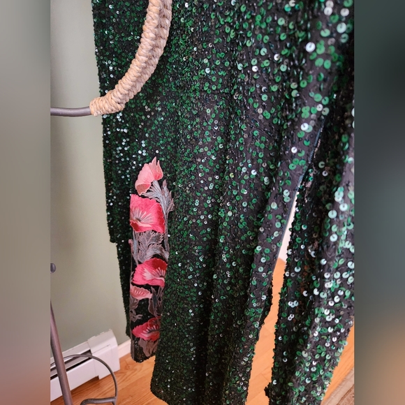 Sz 4 Varun Bahl Green Seqin Dress w/Appliqué NWT Anthropologie - Picture 6 of 16